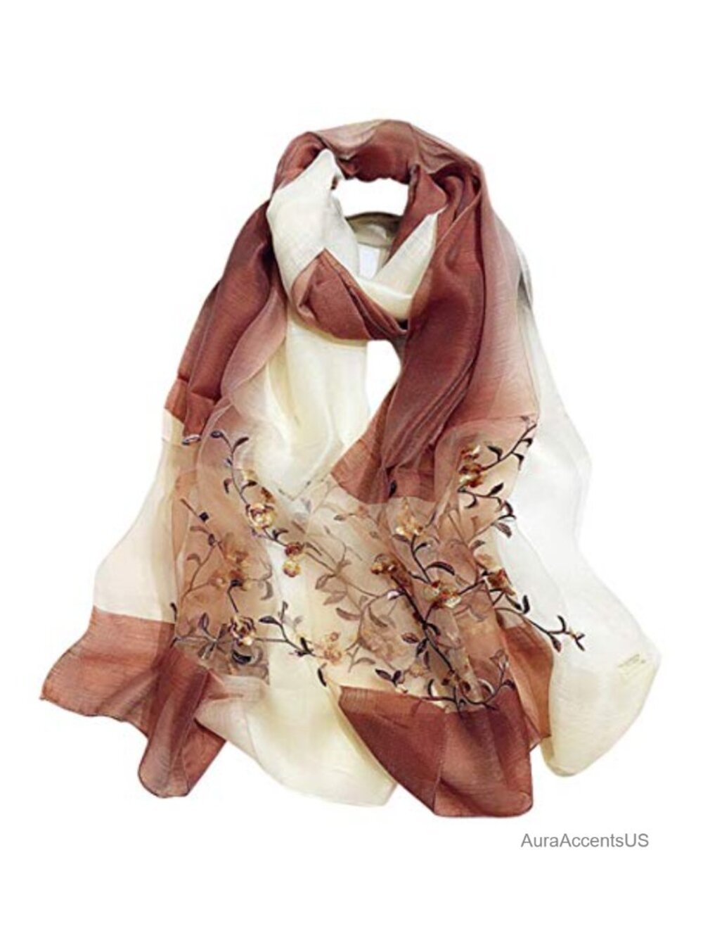 Silk Wool Gradient Embroidered Scarf Headwrap Shawl Wrap
